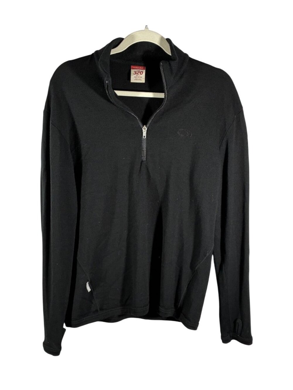 Icebreaker Mens 320 Pure Merino Wool Black Half-Zip Pullover Sweater Size S